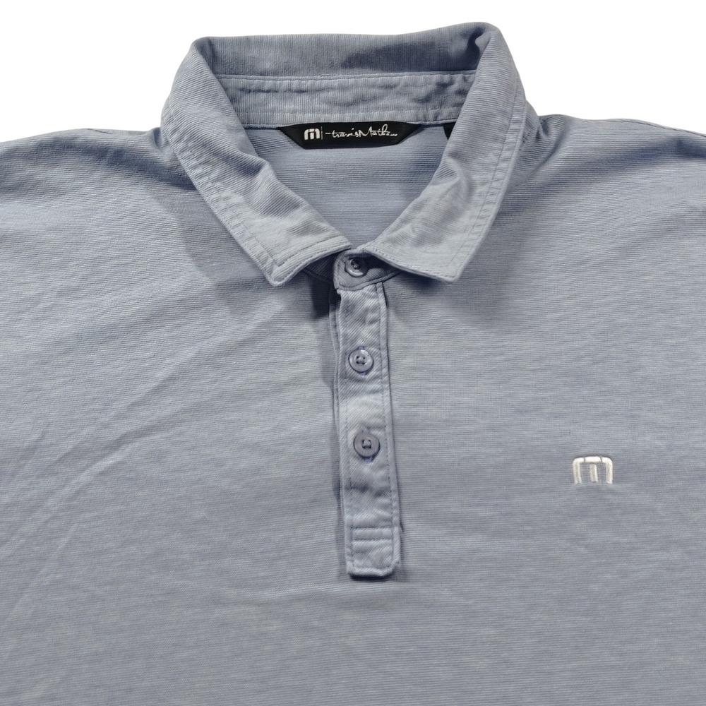 Travis Mathew Mens XXL Light Blue Micro Stripe Pima Cotton Blend‎ Polo Shirt